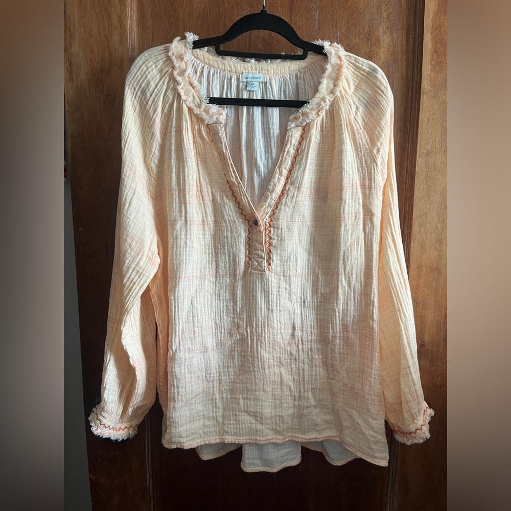 Sundance Gentle Breeze Cotton Gauzey Embroidered Long Sleeve Blouse Size XXL